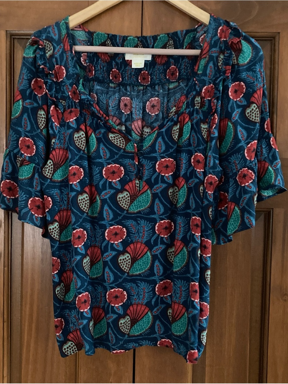Maeve by Anthropologie Letitia Floral Ruffled smocked Blouse top women’s medium